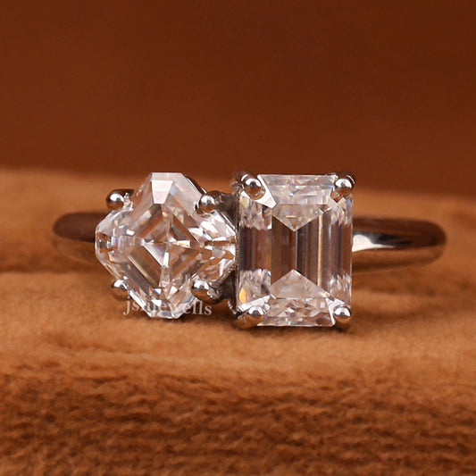 Asscher & Emerald Cut Lab Grown Diamond Toi et Moi Engagement Ring