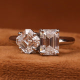 Asscher & Emerald Cut Lab Grown Diamond Toi et Moi Engagement Ring