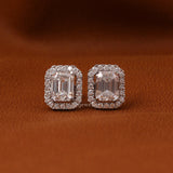 Emerald Cut Lab Grown Diamond Halo Stud Earrings