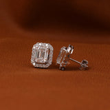 Emerald Cut Lab Grown Diamond Halo Stud Earrings