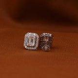 Emerald Cut Lab Grown Diamond Halo Stud Earrings