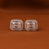 Emerald Cut Lab Grown Diamond Halo Stud Earrings