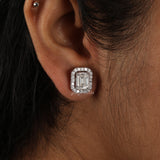 Emerald Cut Lab Grown Diamond Halo Stud Earrings