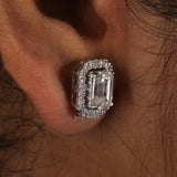 Emerald Cut Lab Grown Diamond Halo Stud Earrings