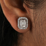 Emerald Cut Lab Grown Diamond Halo Stud Earrings