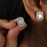Emerald Cut Lab Grown Diamond Halo Stud Earrings