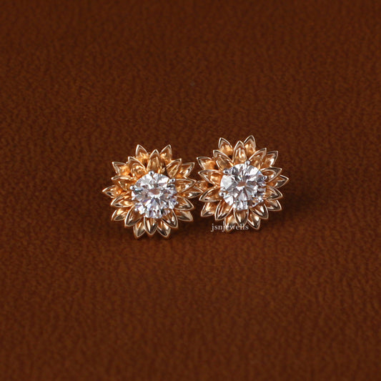 Round Cut Lab Grown Diamond Floral Stud Earrings