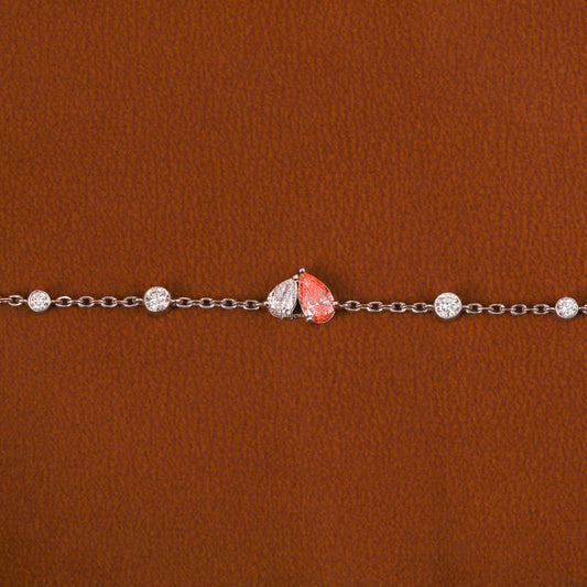 Pink & White Pear Cut Lab Grown Diamond Two Stone Bracelet
