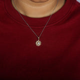 Round Cut Lab Grown Diamond Floral Solitaire Pendant Necklace