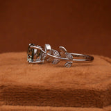 Green Round Cut Lab Grown Diamond Vintage Leaf Engagement Ring