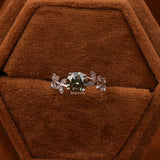 Green Round Cut Lab Grown Diamond Vintage Leaf Engagement Ring