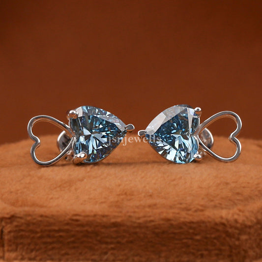 Blue Heart Shape Lab Grown Diamond Stud Earrings