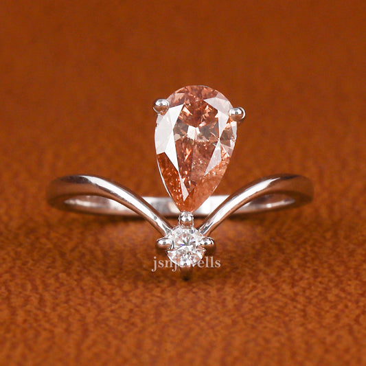 Pink Pear & Round Cut Lab Grown Diamond Two Stone Engagement Ring