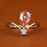 Pink Pear & Round Cut Lab Grown Diamond Two Stone Engagement Ring