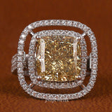 Yellow Cushion Cut Lab Grown Diamond Double Halo & Double Pave Engagement Ring