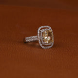 Yellow Cushion Cut Lab Grown Diamond Double Halo & Double Pave Engagement Ring