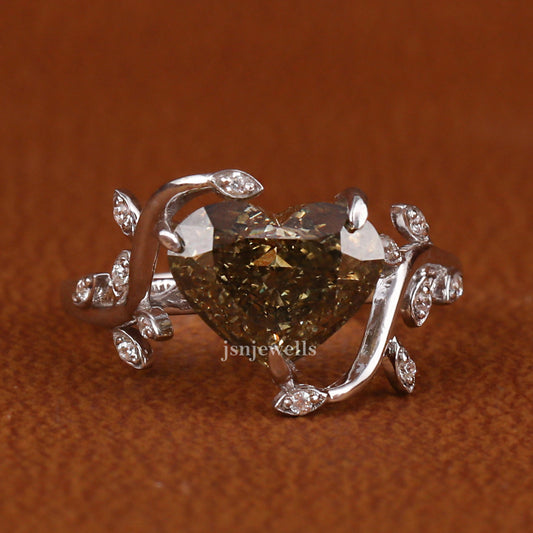 Yellow Heart Cut Lab Grown Diamond Leaf Twig Engagement Ring