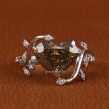 Yellow Heart Cut Lab Grown Diamond Leaf Twig Engagement Ring