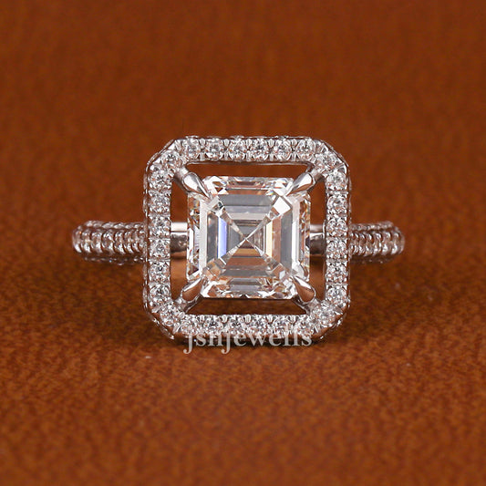 Asscher Cut Lab Grown Diamond Halo & Pave Engagement Ring (Copy)
