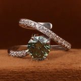 Green Round Cut Lab Grown Diamond Bypass Pave Engagement Ring