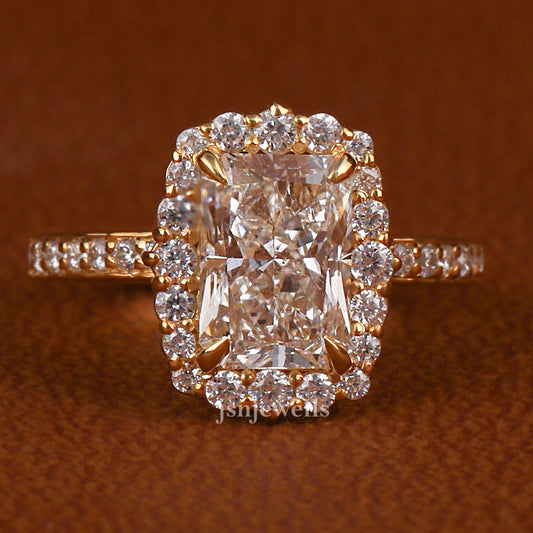 Radiant Cut Lab Grown Diamond Halo & Pave Engagement Ring