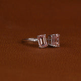 Pink Asscher & Emerald Cut Lab Grown Diamond Two Stone Engagement Ring