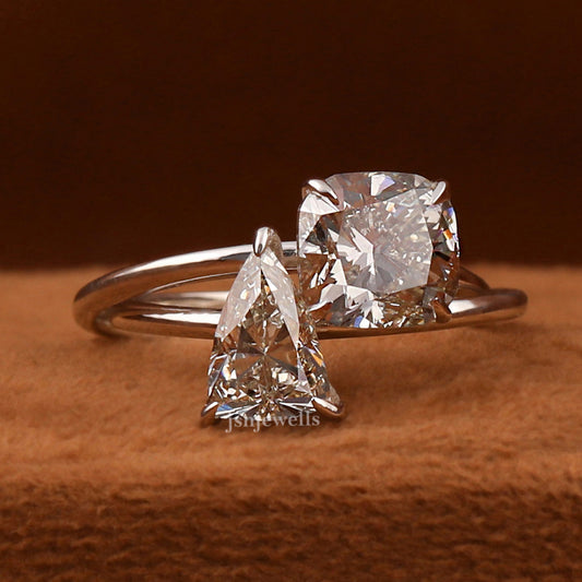 Pink Cushion & Trillion Cut Lab Grown Diamond Bypass Toi et Moi Engagement Ring