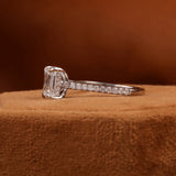 Emerald Cut Lab Grown Diamond Hidden Halo & Pave Engagement Ring