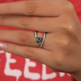 Green Round Cut Lab Grown Diamond Bypass Pave Engagement Ring