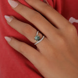 Green Round Cut Lab Grown Diamond Bypass Pave Engagement Ring