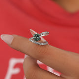 Green Round Cut Lab Grown Diamond Bypass Pave Engagement Ring