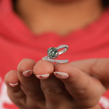 Green Round Cut Lab Grown Diamond Bypass Pave Engagement Ring