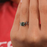 Green Round Cut Lab Grown Diamond Vintage Leaf Engagement Ring