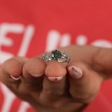 Green Round Cut Lab Grown Diamond Vintage Leaf Engagement Ring
