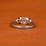 East West Emerald Cut Lab Grown Diamond Three Stone Engagement Ring