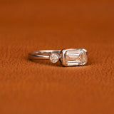 East West Emerald Cut Lab Grown Diamond Three Stone Engagement Ring