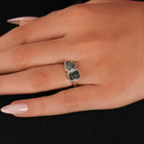 Green Radiant & Heart Cut Lab Grown Diamond Bezel Two Stone Engagement Ring