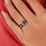 Green Radiant & Heart Cut Lab Grown Diamond Bezel Two Stone Engagement Ring