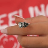 Green Radiant & Heart Cut Lab Grown Diamond Bezel Two Stone Engagement Ring