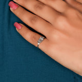 East West Emerald Cut Lab Grown Diamond Three Stone Engagement Ring