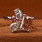 Pink Emerald Cut Lab Grown Diamond Cluster Engagement Ring