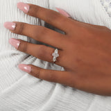 Pink Oval Cut Lab Grown Diamond Three Stone Engagement Ring