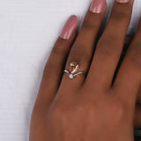 Pink Pear & Round Cut Lab Grown Diamond Two Stone Engagement Ring