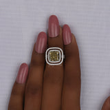 Yellow Cushion Cut Lab Grown Diamond Double Halo & Double Pave Engagement Ring
