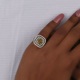 Yellow Cushion Cut Lab Grown Diamond Double Halo & Double Pave Engagement Ring