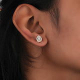 Pear Cut Lab Grown Diamond Halo Stud Earrings