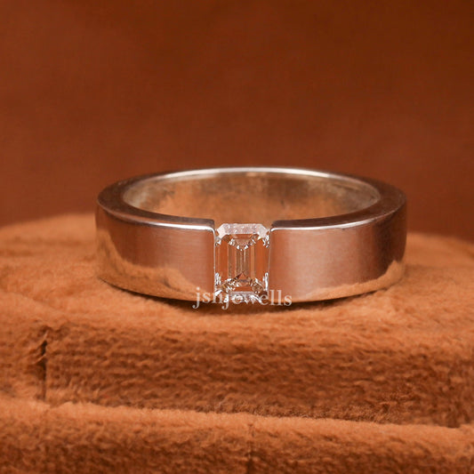 Emerald Cut Lab Grown Diamond Tension Solitaire Men's Ring