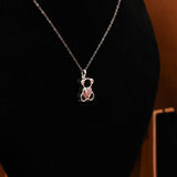 Pink Heart Shape Lab Grown Diamond Teddy Bear Style Pendant Necklace