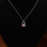 Pink Heart Shape Lab Grown Diamond Teddy Bear Style Pendant Necklace