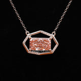 Pink Radiant Cut Lab Grown Diamond Dainty Halo Pendant Necklace